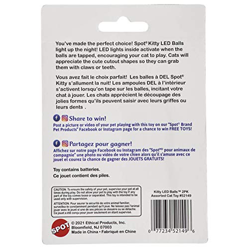 SPOT Kitty LED/Light up Cat Toy Balls / 2 Pack, Multi