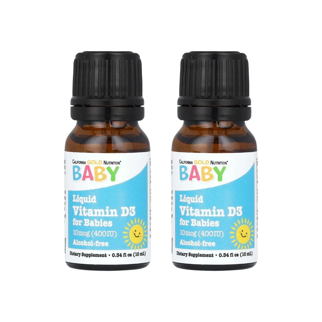 California Gold Nutrition Baby Vitamin D3 - Liquid D3 Supplement for Babies, Vegetarian Friendly - Developmental Support - Alcohol & Gluten Free, Non-GMO - 10 mcg (400 IU) - 0.34 fl oz (10 ml), 2