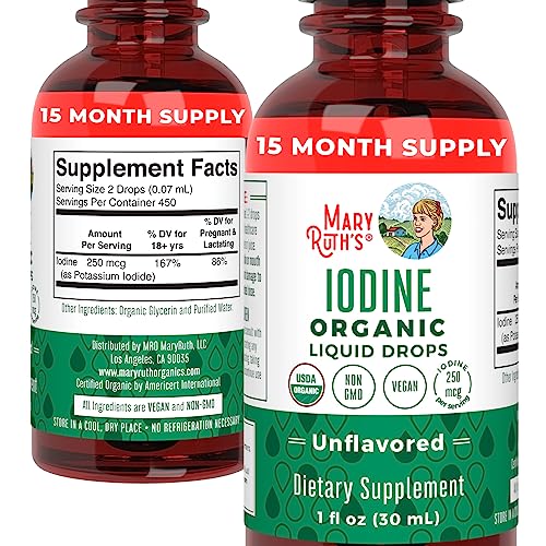 MaryRuth Organics Iodine Liquid Drops | Potassium Iodide | 1 Year Supply | 450 Servings | Thyroid Health | USDA Organic| Vegan | Non-GMO | Gluten Free | 1 Fl Oz
