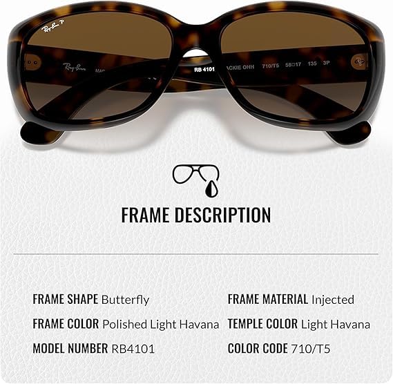 Ray-Ban RB4101 JACKIE OHH POLARIZED Butterfly Shaped Sunglasses for Men & Women – Includes Official Rayban Eyewear Kit – Ideal Formal & Casual Wear Sunglasses – Brown Lens