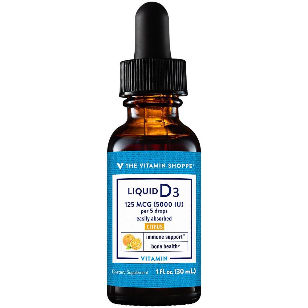 The Vitamin Shoppe Vitamin Liquid D3 5000IU, Supports Bone & Immune Health, Aids in Healthy Cell Growth & Calcium Absorption, Citrus Flavor, 1 Fluid Ounce