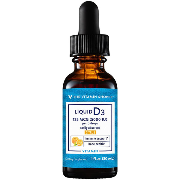 The Vitamin Shoppe Vitamin Liquid D3 5000IU, Supports Bone & Immune Health, Aids in Healthy Cell Growth & Calcium Absorption, Citrus Flavor, 1 Fluid Ounce