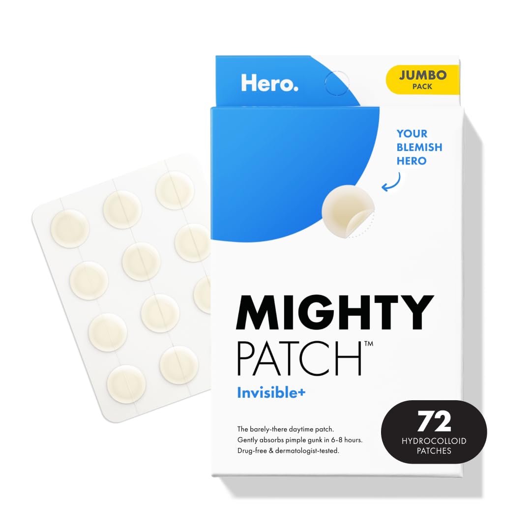 Mighty Patch™ Invisible+ Patch – The Barely-There Daytime Hydrocolloid Acne Pimple Patch for Covering Zits and Blemishes, Tapered Edges Designed to Blend Into Skin (72ct)