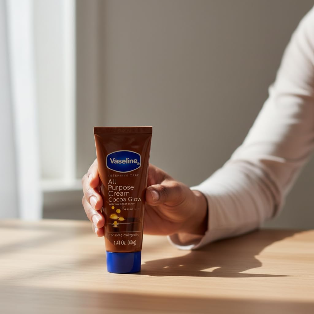 Vaseline All Purpose Cream Cocoa Glow, with Pure Cocoa Butter, 4-Pack, 1.41 FL Oz Each, 4 Tubes