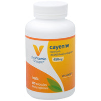 Thumbnail for The Vitamin Shoppe Cayenne 450MG (Capsicum), Promotes Cardiovascular Health Circulation Support, 40,000 Heat Units/Gram (100 Capsules)