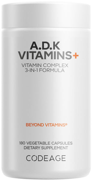Codeage ADK Vitamins Supplement - Essential Vitamin A, D3 5000 IU, K1 & K2 (MK4 & MK7) - 6-Month Supply - 1 Capsule per Serving, Non-GMO, Gluten-Free - 180 Capsules