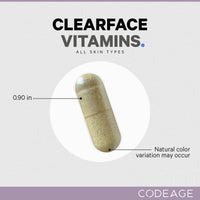 Thumbnail for Codeage Clearface Pantothenic Acid, Niacin Supplement, Vitamins A, C, D3, E, Probiotics, Zinc, Riboflavin, Thiamin, L-Lysine HCL & Omega-3, Niacinamide, Skin Botanical Blend - Non-GMO - 90 Capsules