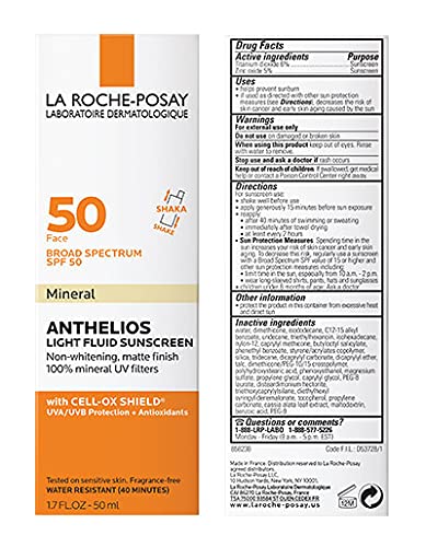 La Roche-Posay Anthelios Mineral Ultra-Light Face Sunscreen SPF 50, Zinc Oxide Sunscreen for Face, 100% Mineral Sunblock, Oil Free for Sensitive Skin, Daily Sun Protection