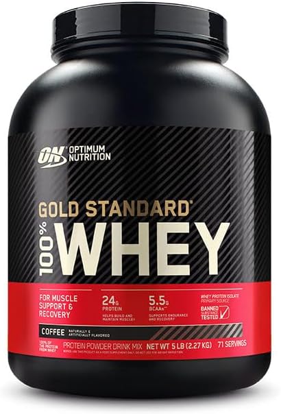OPTIMUM NUTRITION GOLD STANDARD 100% Whey Protein Powder, Coffee, 5 Pound