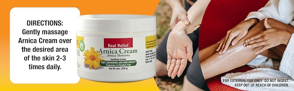 Real Relief Arnica Cream, Natural, Soothing, Non Greasy and Unscented, 4 oz (Pack of 1)