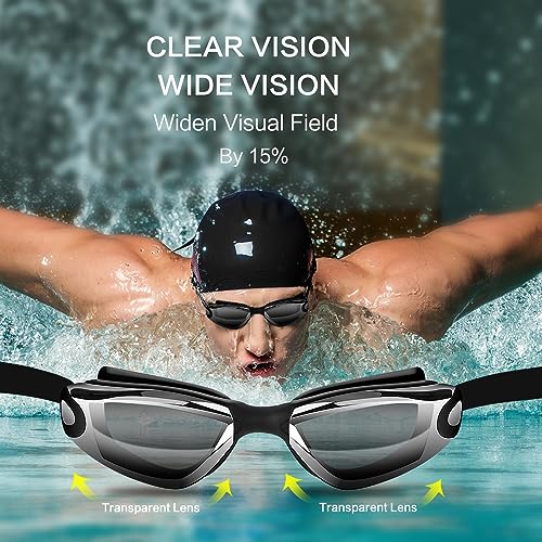 Hurdilen Swim Goggles Swimming Goggles No Leaking with Nose Clip, Earplugs, Swim Cap and Case for Men Women
