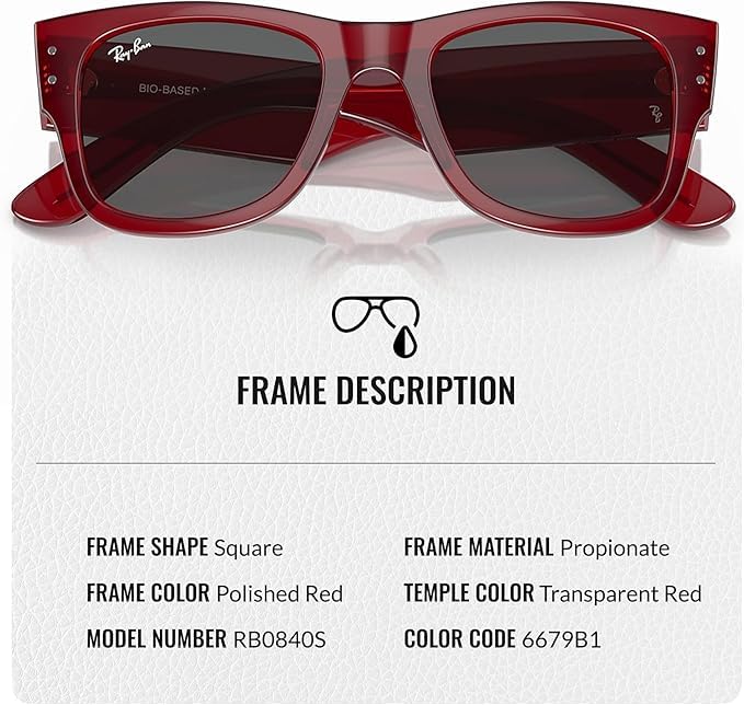 Ray-Ban RB0840S MEGA WAYFARER BIO-BASED Square Shaped Non-Polarized Sunglasses for Men & Women – Includes Official RAYBAN Eyewear Kit – Ideal Formal & Casual Wear Sunglasses – Dark Grey Lens