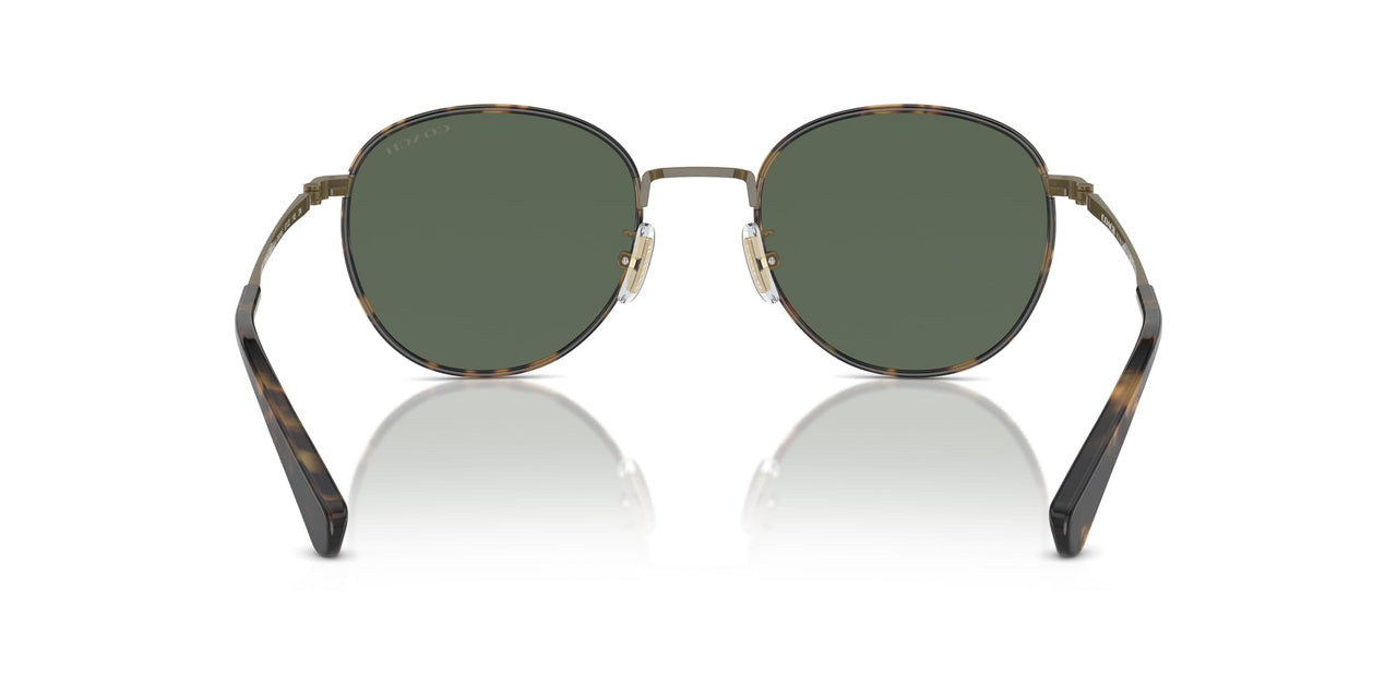 COACH Men's HC7163 Round Sunglasses, Antique Gold/Tokyo Tortoise/Green Solid, 52 mm