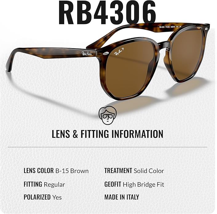 Ray-Ban RB4306 POLARIZED Square-Round Shaped Sunglasses for Men & Women – Includes Official Rayban Eyewear Kit – Ideal Formal & Casual Wear Sunglasses – B-15 Brown Lens