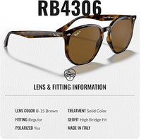 Thumbnail for Ray-Ban RB4306 POLARIZED Square-Round Shaped Sunglasses for Men & Women – Includes Official Rayban Eyewear Kit – Ideal Formal & Casual Wear Sunglasses – B-15 Brown Lens