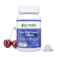 Thumbnail for EZ Melts Multivitamin + Iron - Daily Multivitamin for Women & Men - Supports Healthy Energy Levels & Antioxidant Protection - Non-GMO & Vegan - Tropical Cherry - 60 Dissolvable Tablets (30 Servings)