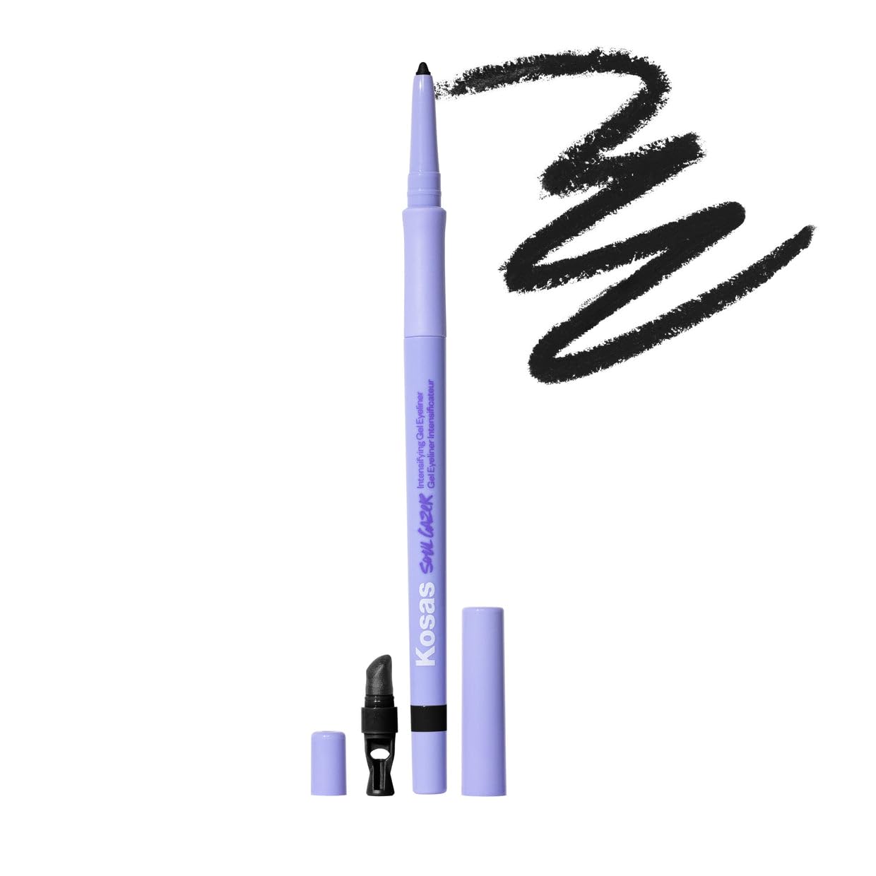 Kosas Soulgazer Gel Eyeliner (Hypnotize) - Waterproof, Smudge-Proof Pen with Hyaluronic Acid - Retractable Eyeliner Pencil with Sharpener & Smudger, Long-Lasting - Intense Black Matte
