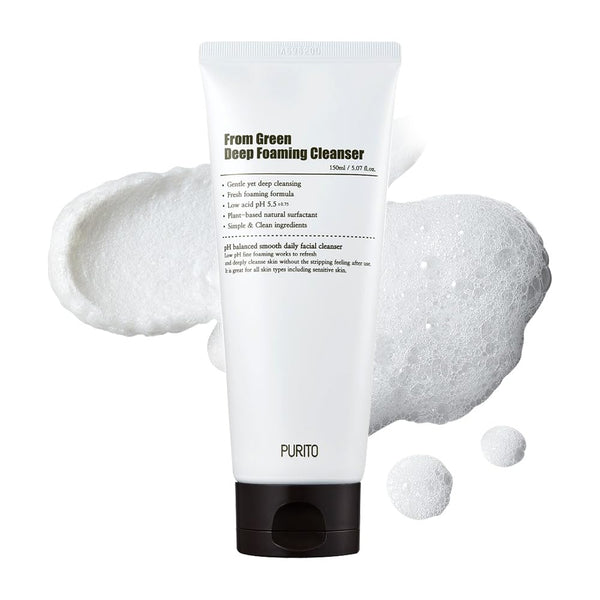 PURITO From Green Deep Foaming Cleanser 150ml / 5.07 fl.oz, pH 5.5, plant-based, natural ingredients, cruelty-free, Vegan