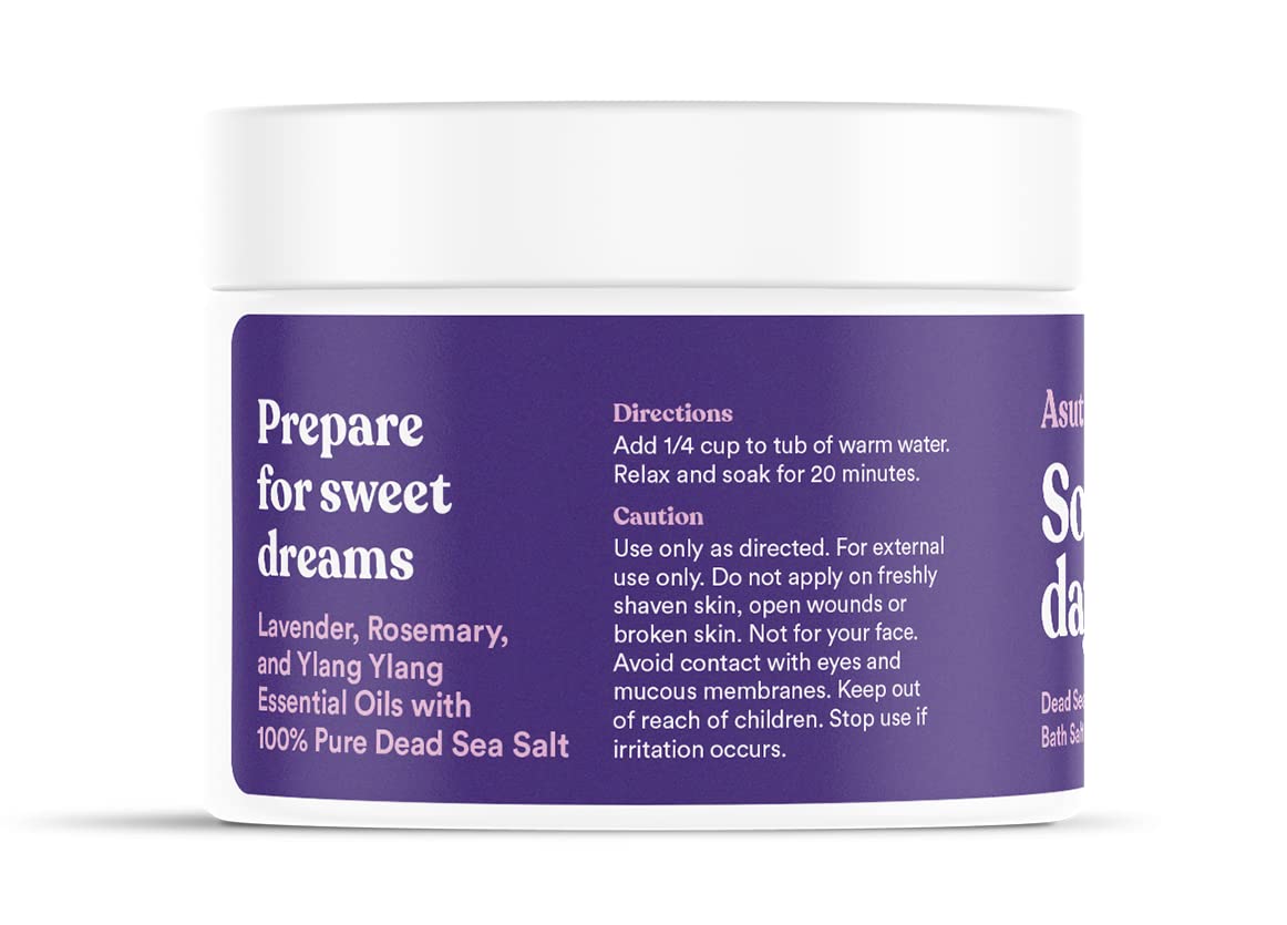 ASUTRA Dead Sea Bath Salts (Bedtime Soak), 16 oz - Soak in Rich & Vital Healing Minerals - Prepare for Sweet Dreams with Lavendar, Rosemary, & Ylang Ylang Essential Oils