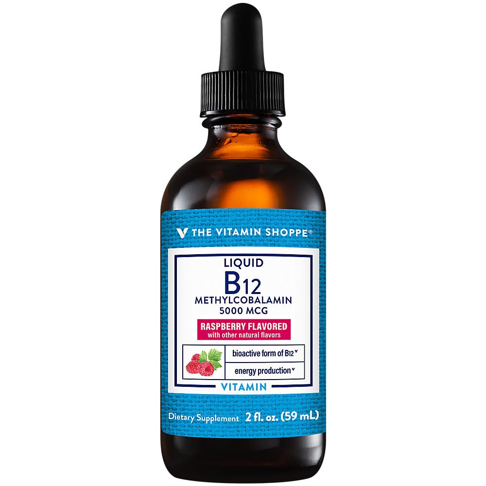 The Vitamin Shoppe Liquid B12 Methylcobalamin 1000 MCG - Energy Production | Raspberry Flavor Drops | 2 oz | Fast Absorption