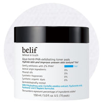 Thumbnail for belif PHA 2% Toner Pads – Gentle Exfoliating Facial Polish for Pore Care, Hydrating & Soothing with Panthenol & Cica, Double-Sided Texture, Ideal for Sensitive Skin, Korean Skincare (70 Pads)