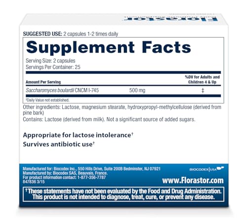 Florastor Daily Probiotic Supplement for Women and Men, Proven to Support Digestive Health, Saccharomyces Boulardii CNCM I-745 (50 Capsules) (Pack of 2)