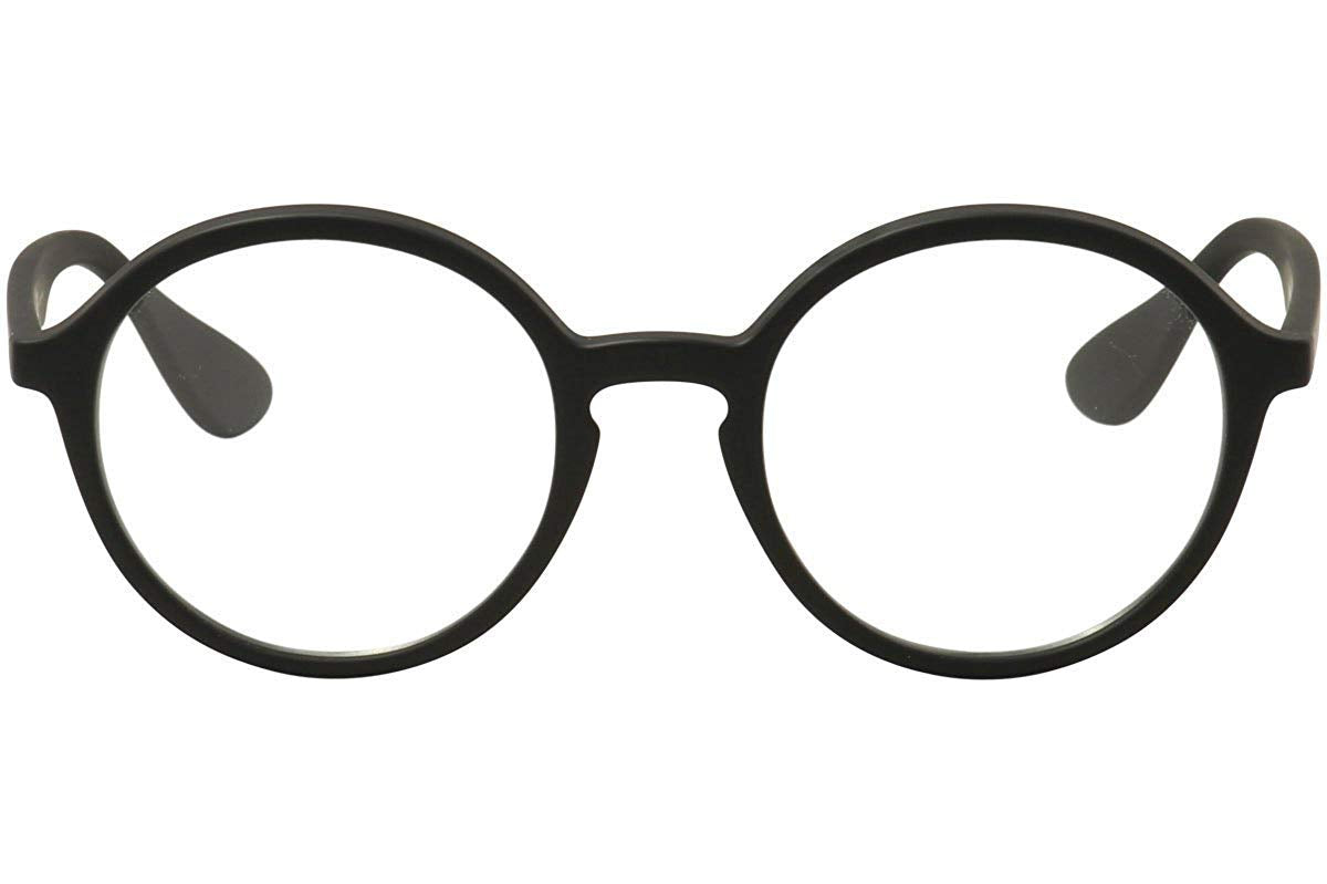 Ray-Ban RX7075 Round Prescription Eyeglass Frames, Rubber Black & Black/Demo Lens, 49 mm
