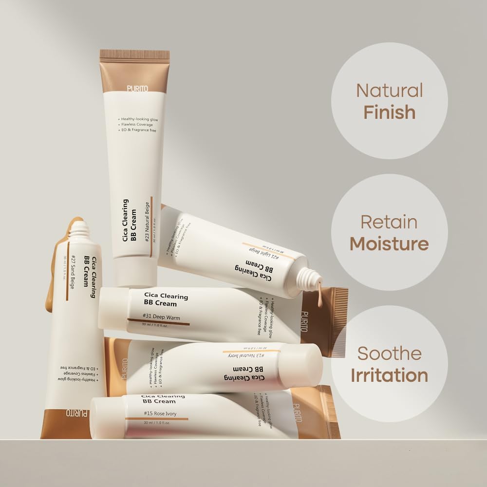 PURITO Cica Clearing BB Cream #27 Sand Beige 1 fl.oz / 30ml, Vegan bb cream