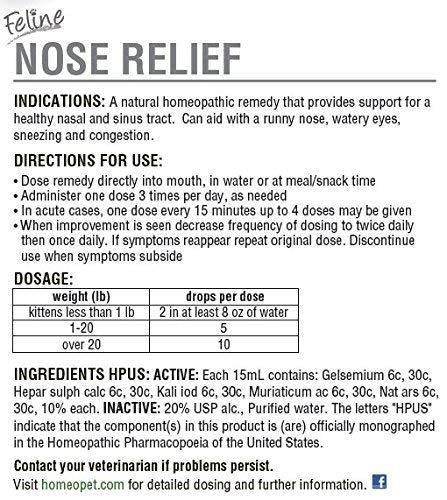 HomeoPet Feline Nose Relief, Safe and Natural Nasal and Sinus Supplement for Cats, 15 Milliliters