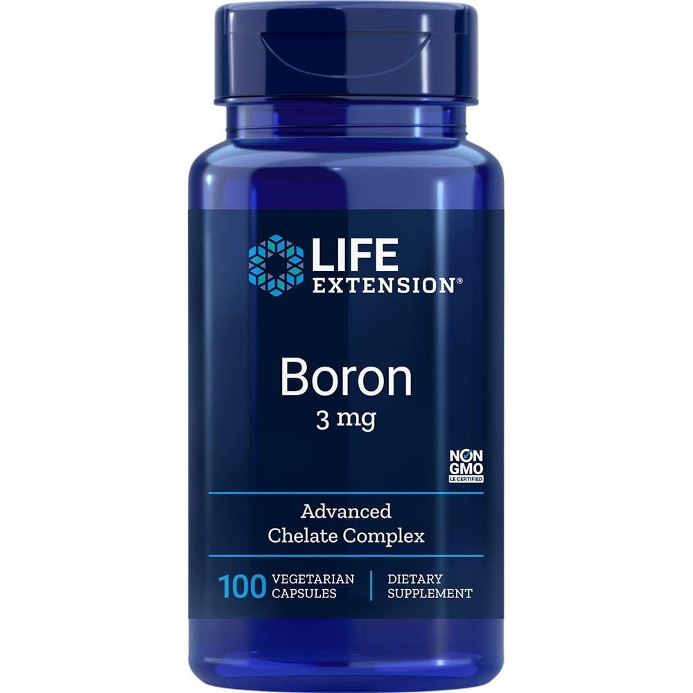 Life Extension Boron 3 mg, Vitamin B2, Supports Healthy Bones, Optimal Bone Metabolism, Immune Function, Nervous System Health, Gluten Free, Non-GMO, Vegetarian, 100 Capsules