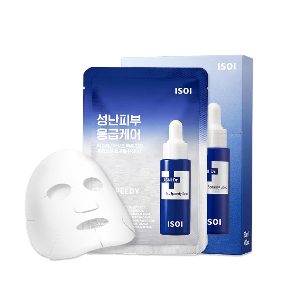 ISOI ACNI Dr. 1st Speedy Mask 10EA, Hypoallergenic & Moisturizing Mask for Sensitive Skin, Quick Calming Acne Care, Korean Skin Care
