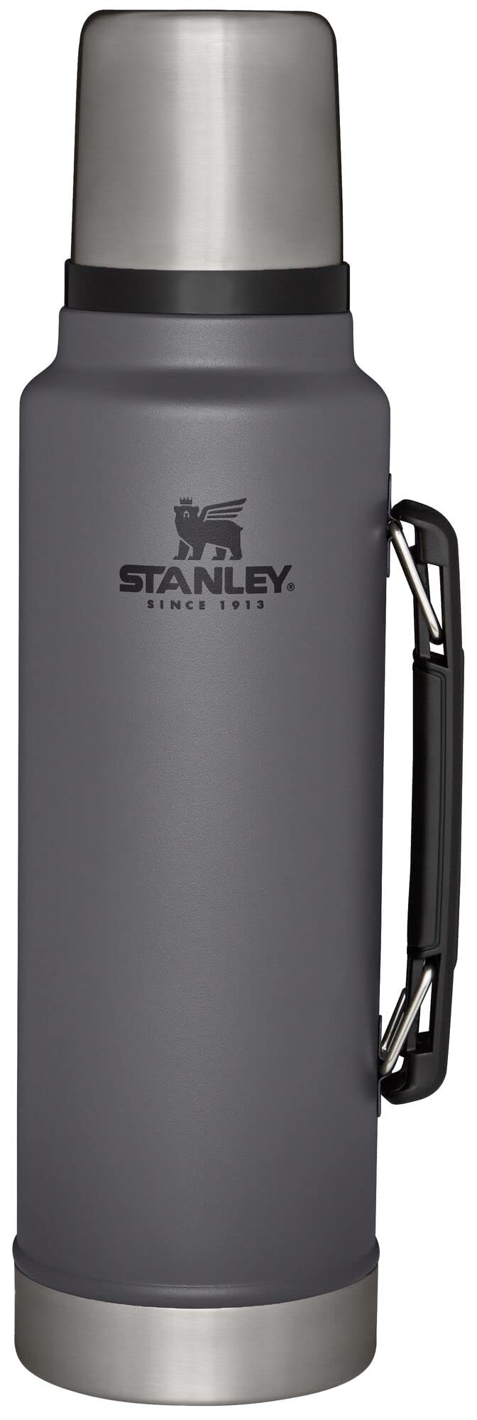Stanley Classic Legendary Vacuum Bottle 1.5 qt Wide Mouth with Leakproof Cup Lid Keep Drinks Hot or Cold Packable for Travel Insulated Stainless Steel Thermal Bottle BPA-Free Charcoal