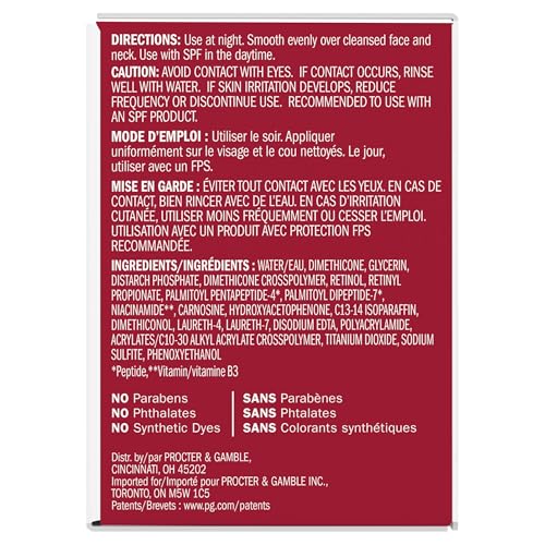 Olay Retinol Face Moisturizer, 24 MAX Anti-Aging Night Cream for Women, Fragrance-Free, Non Greasy - Anti-Wrinkle, Smooth Fine Lines, Tightening, Hydrating Skin Care - Peptides, Glycerin, 1.7 Oz