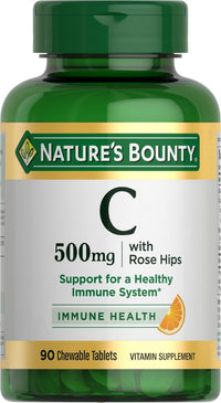 Thumbnail for Nature's Bounty Vitamin C, Support for a Healthy Immune System, 500 mg Vitamin C with Rosehips, 90 Chewable Tablets