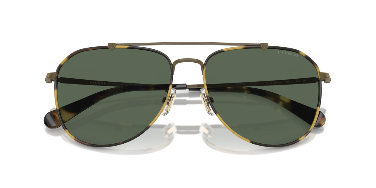 COACH Men's HC7164 Aviator Sunglasses, Antique Gold/Tokyo Tortoise/Green Solid, 59 mm