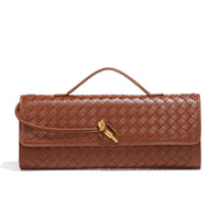 Thumbnail for Covelin Women's Handmade Woven Evening Bag Leather Shoulder Clutch Handbag Fashion Crossbody Purse Brown