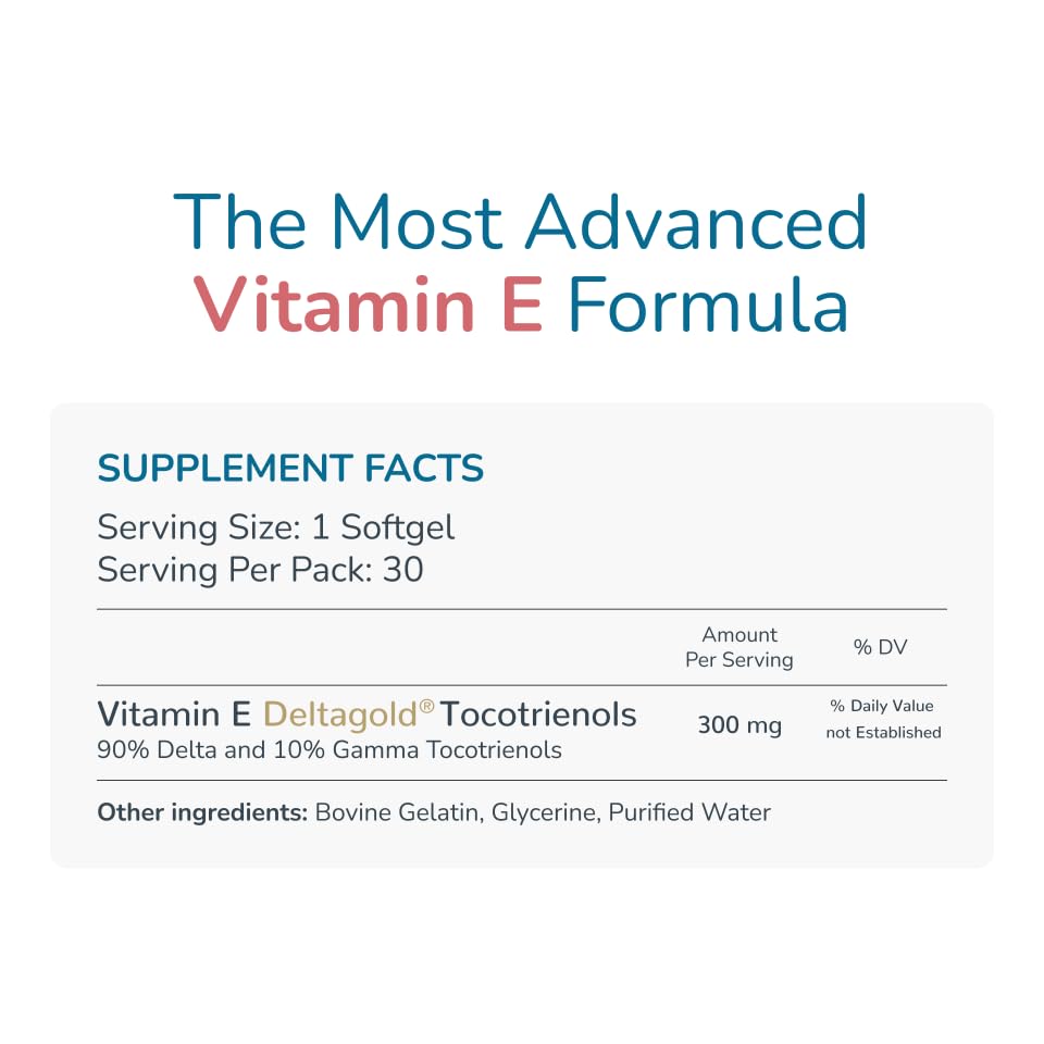 WELLNESS EXTRACT Eannatto Tocotrienols Vitamin E Supplements Tocopherol Free, Non-GMO, Gluten Free & Antioxidant (300MG 30 Softgels)
