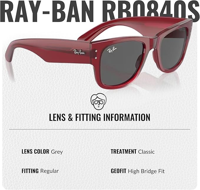 Ray-Ban RB0840S MEGA WAYFARER BIO-BASED Square Shaped Non-Polarized Sunglasses for Men & Women – Includes Official RAYBAN Eyewear Kit – Ideal Formal & Casual Wear Sunglasses – Dark Grey Lens