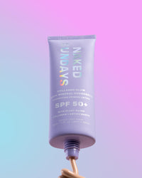 Thumbnail for Naked Sundays SPF50+ 100% Mineral Glow Sunscreen, Daily Hydrating Facial Moisturizer & Primer with Zinc Oxide & Vegan Collagen, Sheer Tint, Broad Spectrum SPF Lotion (Jumbo 80ml)