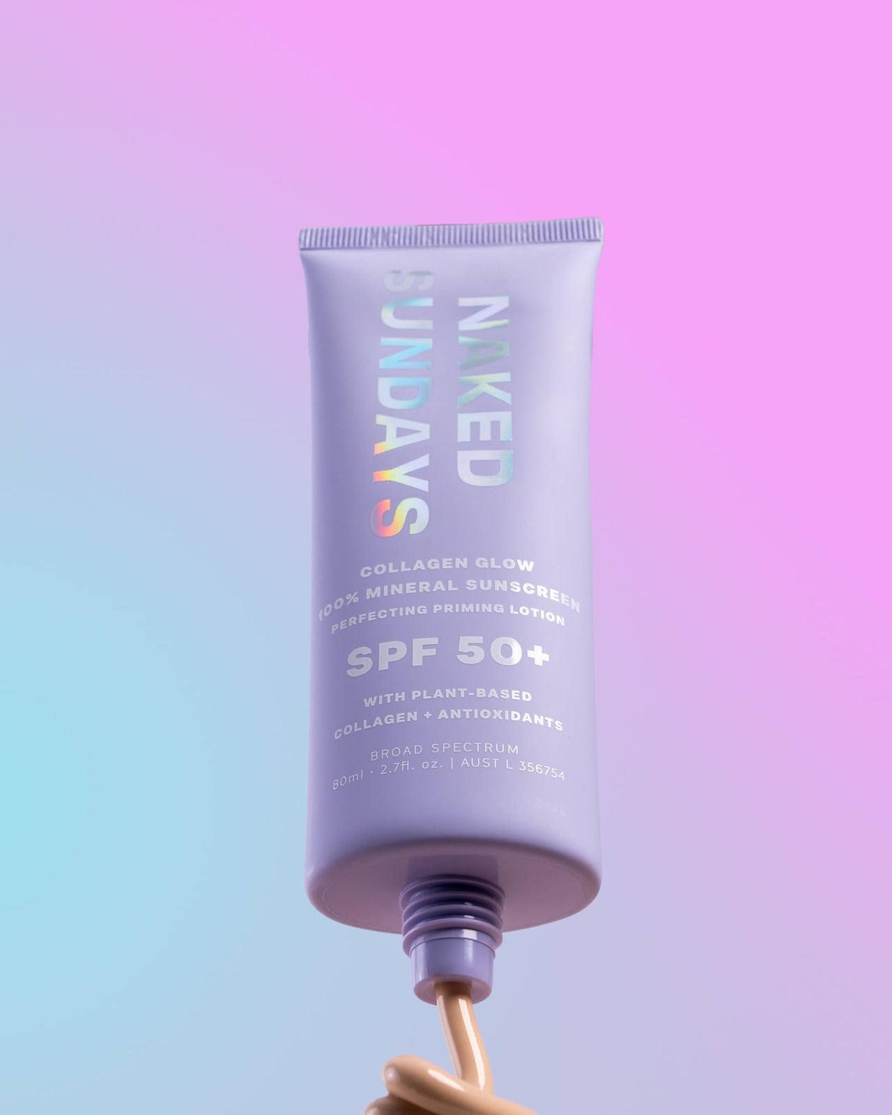 Naked Sundays SPF50+ Collagen Glow 100% Mineral Sunscreen, Hydrating 100% Mineral Sunscreen With Zinc Oxide, Vegan Collagen, Primer & A Sheer Tint for Healthy Glow, 80ml (80ml), Beige