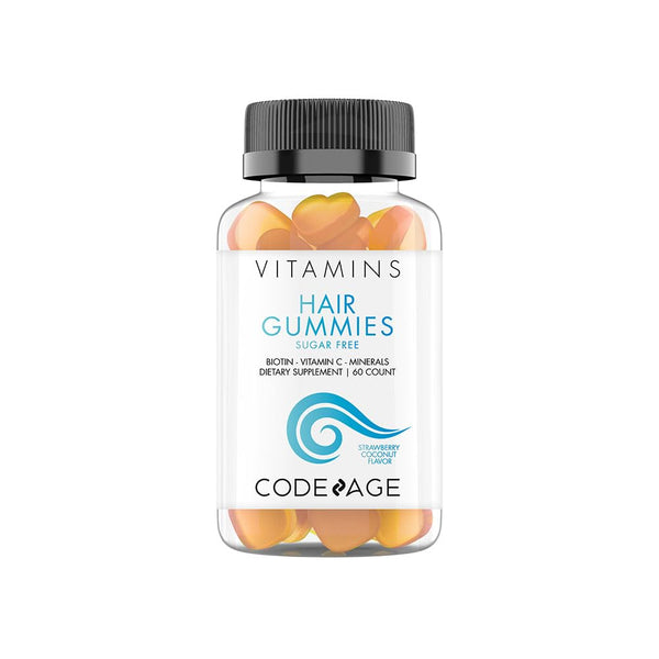 Codeage Hair Gummies, Biotin 5000 mcg, Sugar Free Growth Gummy Vitamins A, C, B6, B12, D3, Zinc, Inositol Supplement, Women & Men, Pantothenic Folic Acid, Nails, Skin, Strawberry Coconut Flavor, 60 ct