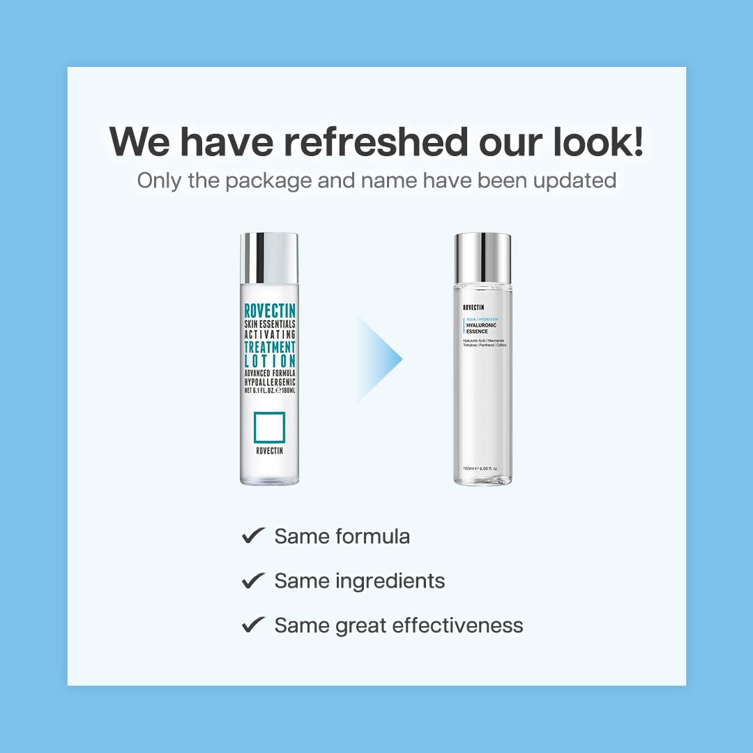 ROVECTIN Aqua Hyaluronic Essence (Activating Treatment Lotion) - 7 Layers Hyaluronic Acid Facial Toner with Niacinamide & Panthenol, Vegan Korean Skin Care (3.34 fl.oz)