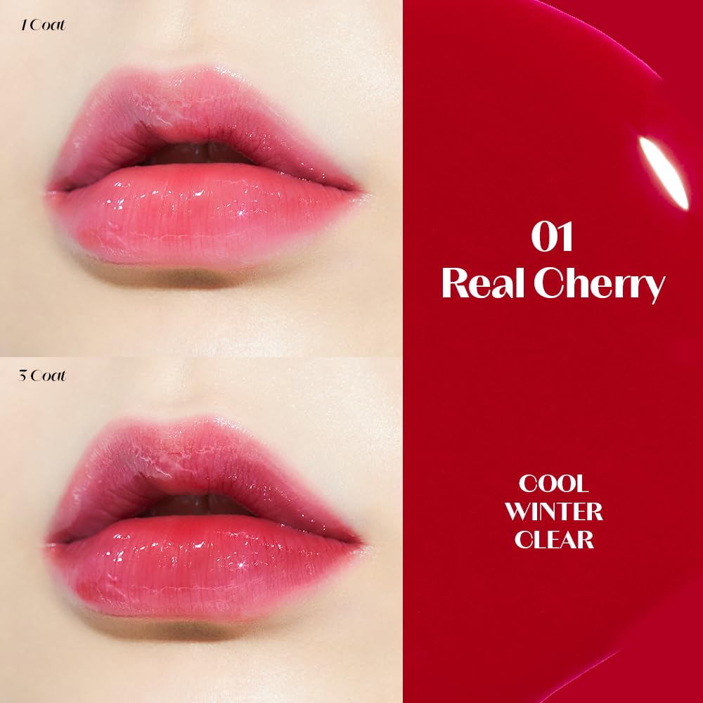 ETUDE Dear Darling Oil Tint #1 Real Cherry 4g | High Moisturizing and Strong Hydrating Lip Oil/Lip Gloss | Smooth and Moist Lips | Non-Sticky Lip Oil Tint For Dry Lips | K-beauty