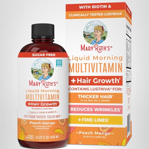 MARYRUTH'S Liquid Multivitamin+Hair Growth | Biotin 10000mcg | Lustriva Hair Growth Supplement | Clinically Tested in Women for Thicker Hair&Facial Wrinkle | Skin Care | Ages 18+ | 15.22 Fl Oz