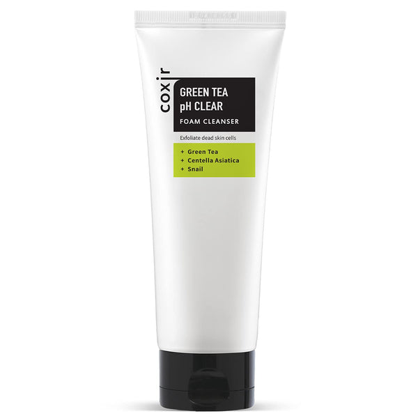 coxir GREENTEA PH CLEAR FOAM CLEANSER 5.07 Fl Oz l Low pH Formula Facial Washes with Gentle Exfoliating l deep cleanses pores and remove dead skin cells on skin