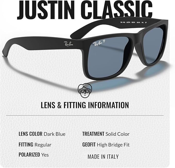 Ray-Ban RB4165 JUSTIN CLASSIC POLARIZED Square Shape Sunglasses with Official Eyewear Kit