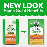 Thumbnail for Greenies Cat Treats, Feline Smartbites, Skin & Fur Health, Crunchy and Soft Cat Treats, Chicken Flavor, 2.1 oz. Pack