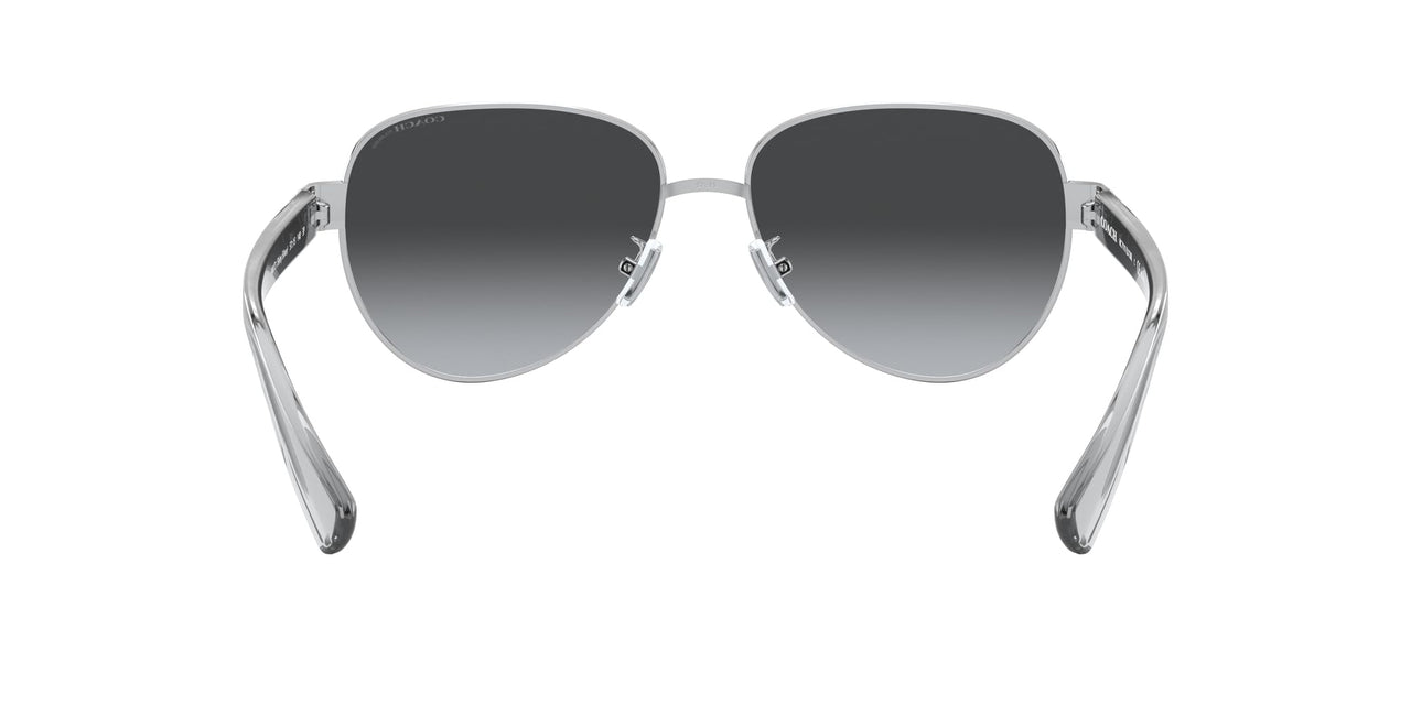 Coach HC7111 Sunglasses, Silver/Dark Grey Gradient Polarized, 57 mm