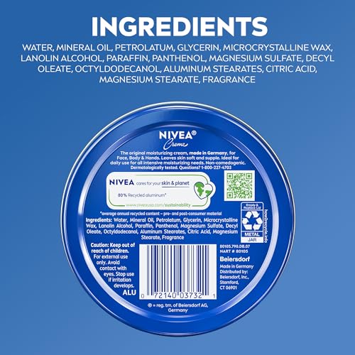 NIVEA Creme Body, Face and Hand Moisturizing Cream, German Formula, Rich Body Moisturizer with Provitamin B5, 8.4 Oz Tin