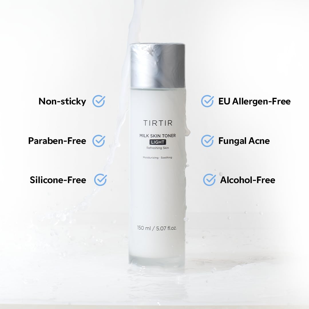 TIRTIR Milk Skin Rice Toner Light | Instant Hydration with 4% Niacinamide, Pantenol, Lightweight, Pore-Tightening, Vegan, Acne-Prone, Oily Skin, Fungal Acne Safe, Korean Skin Care, 5.07 Fl Oz